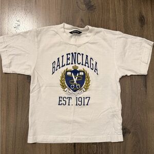 Balenciaga Kids White Tee with Blue and Gold Crest